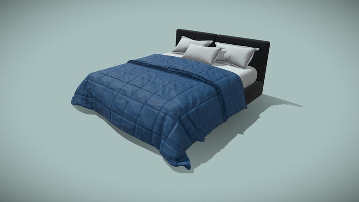 Modern Bed with padded headboard 3D Model