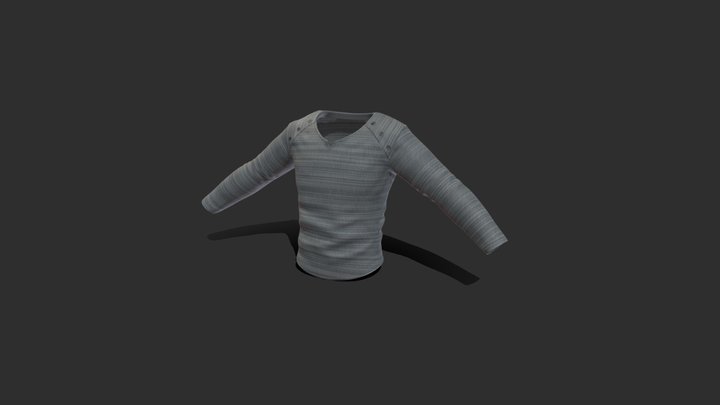 Grey Long Sleeve Shirt with Shoulder Buttons 3D Model
