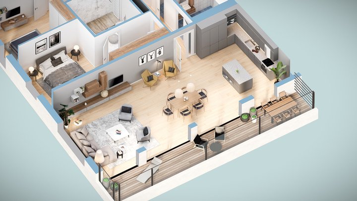 M17 Apartment VR 3D Plan Isometric View 3D Model