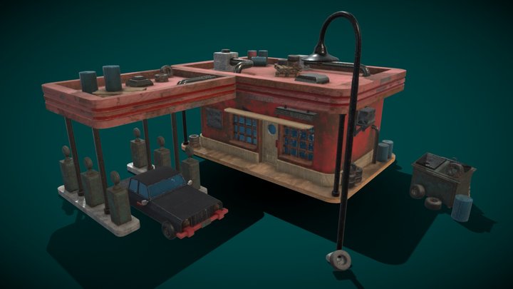 Rusty Gas Station 3D Model