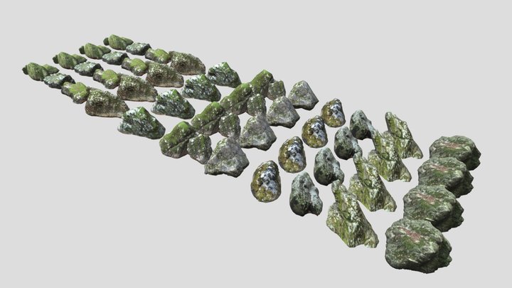 11 Mossy Rocks Pack 3D Model