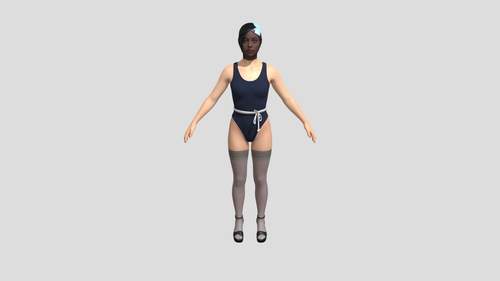 Rope-Belt Navy Swimsuit Pantyhose hood