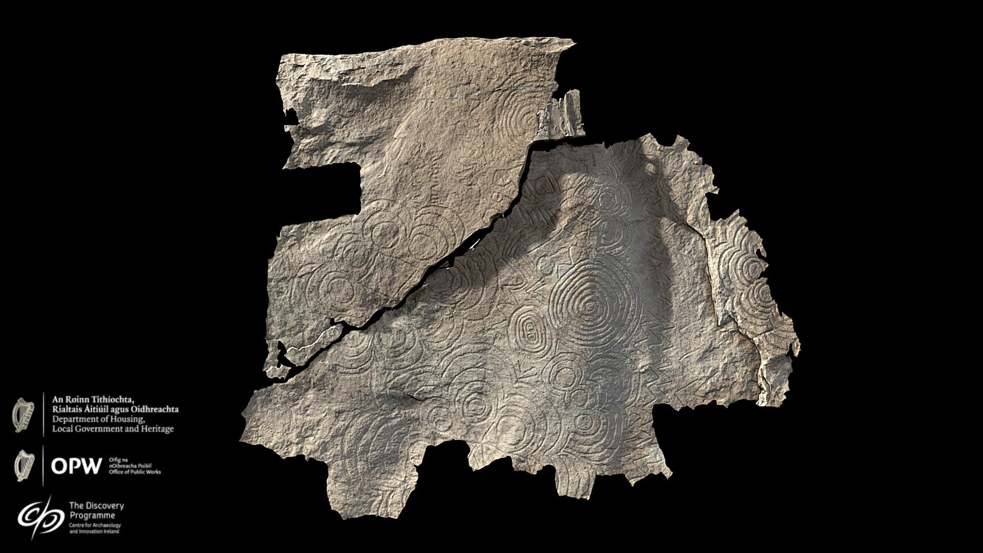 Decorated Roof Stone, East Recess, Newgrange (P) — Sketchfab embed 3D viewer