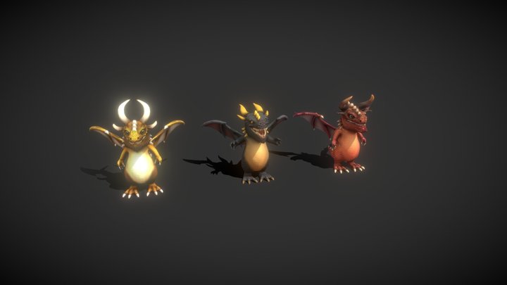 Black Dragon & Gold Dragon & Crystal Dragon 3D Model
