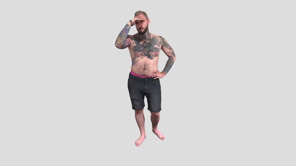 Vacationer Man In Shorts With Tattoos