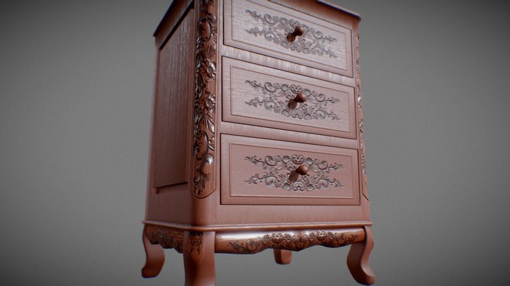 Antique Wooden Cabinet with animated Drawers 3D Model