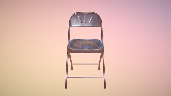 Rusty Metal Folding Chair with Wooden Seat 3D Model