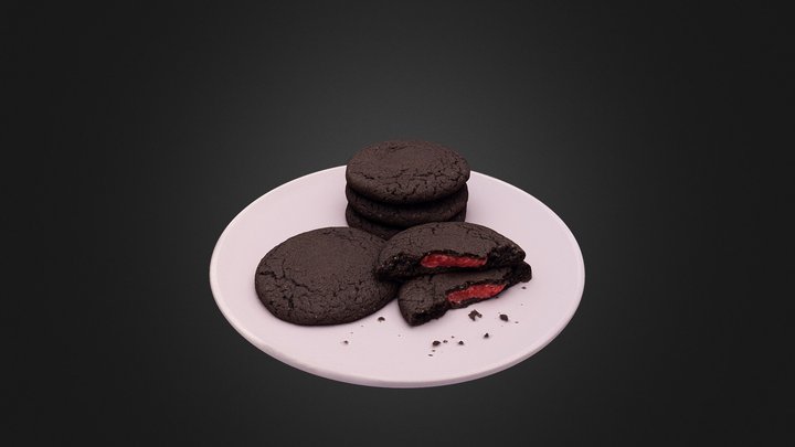 Dark chocolate cookie stuffed with marzipan 3D Model