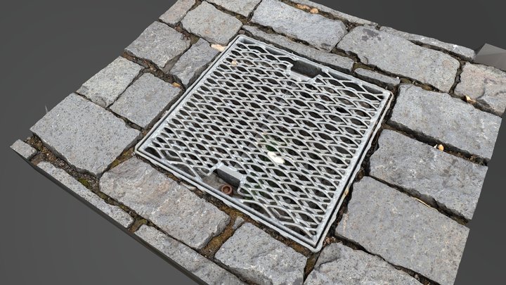 Metal grid cover square pavement 3D Model