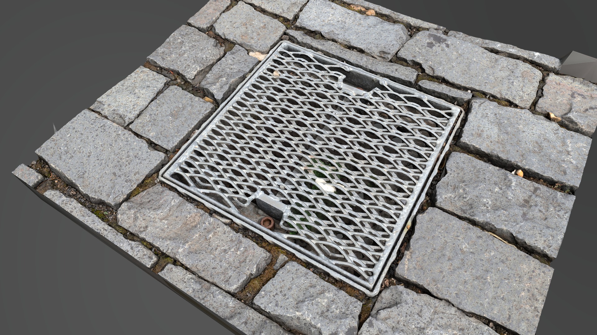 3D model Metal grid cover square pavement - This is a 3D model of the Metal grid cover square pavement. The 3D model is about a drain in the ground.