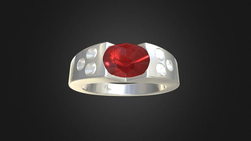 White Gold Ring - Oval Ruby + 6 Diamonds