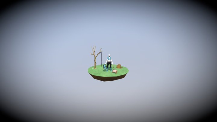 Lowpoly character and environment 3D Model