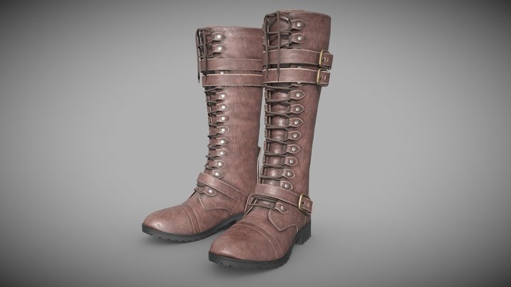 Leather Assassins Boots Low-poly 3D model (PBR) 3D Model