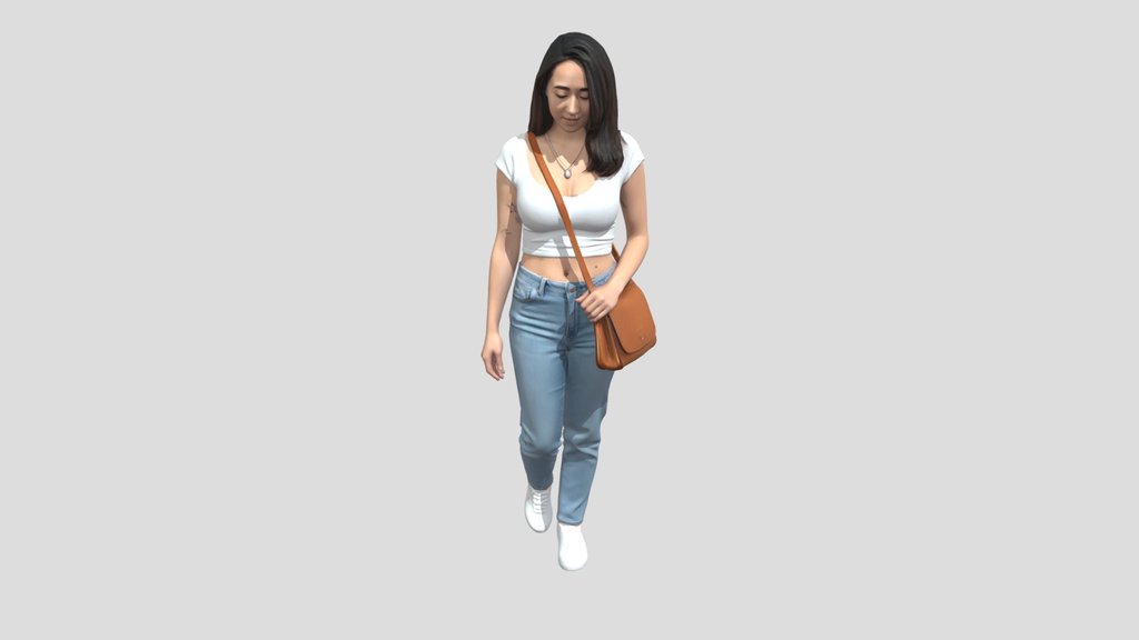 Casual Cropped Tee with Jeans and Brown Bag