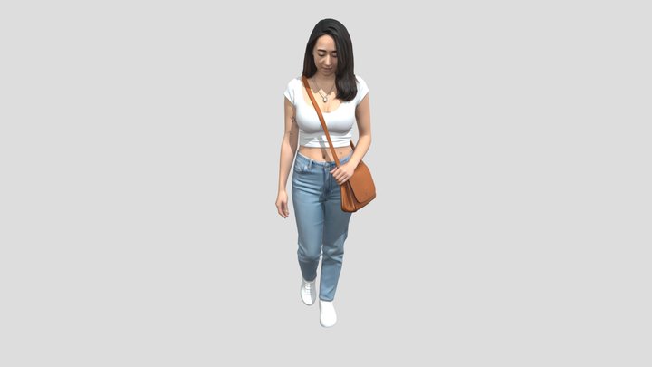 Casual Cropped Tee with Jeans and Brown Bag – Kostenloses 3D-Modell STL