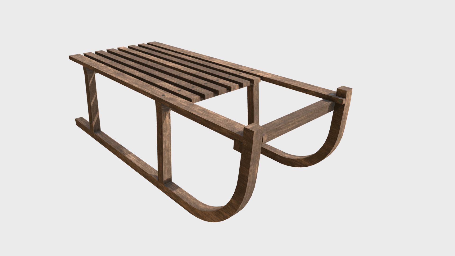3D model Vintage wooden sled - This is a 3D model of the Vintage wooden sled. The 3D model is about a wooden table with a white background.