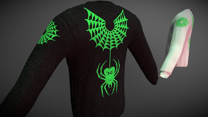 Green Spider Design on Long Sleeve Shirts 3D Model