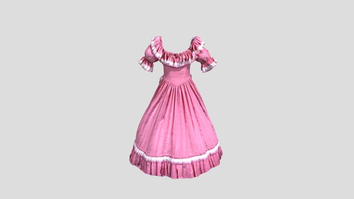 Flora Day Dress- Pink and White Ruffles 3D Model