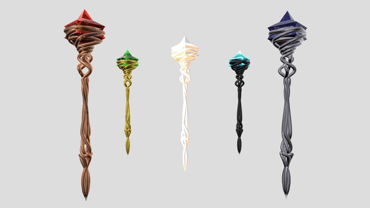 Twisted Staffs with Jeweled Apex 3D Model