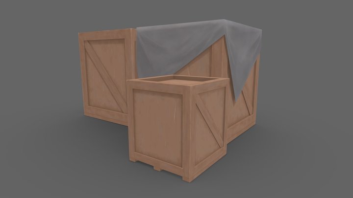 Box Cargo Low Poly Stylized Handpainted 3D Model
