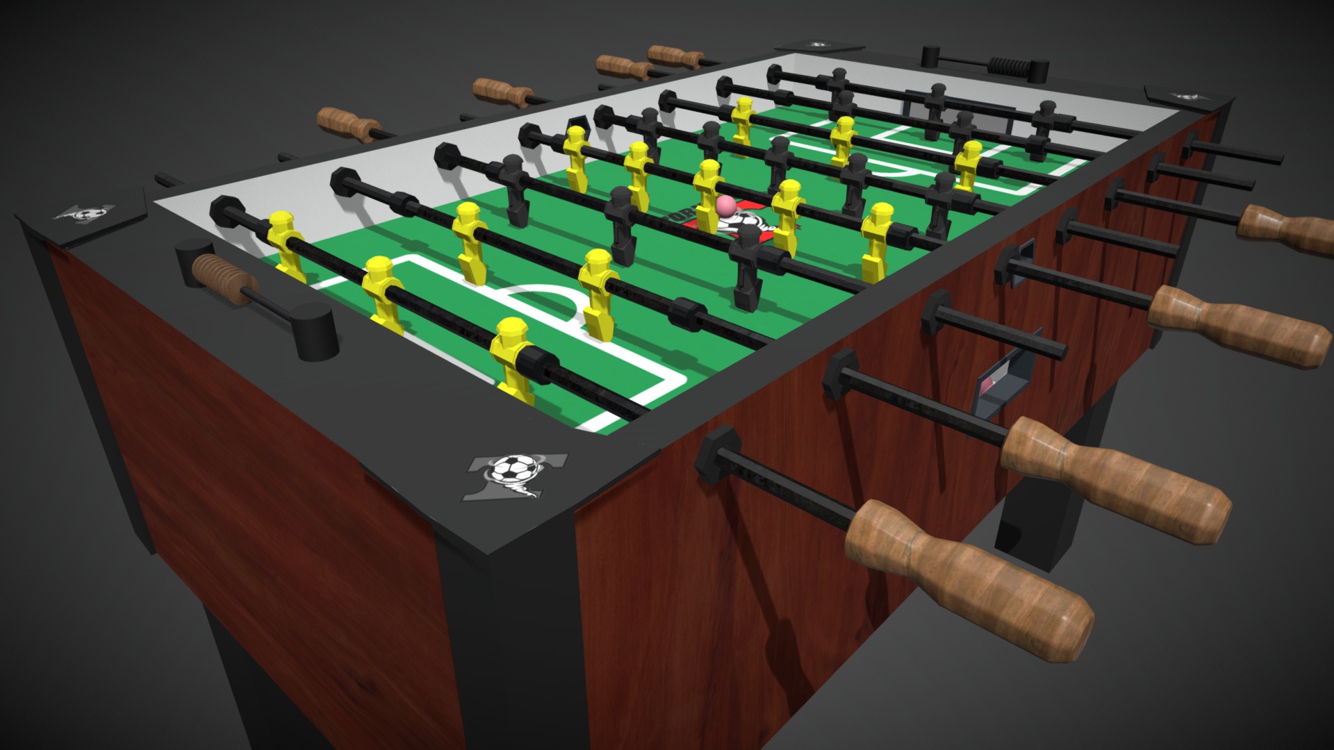 3D model Foosball Table - This is a 3D model of the Foosball Table. The 3D model is about a group of wooden pieces.