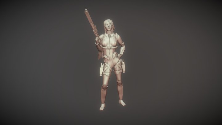 STL Female soldier with Rifle 3D Model