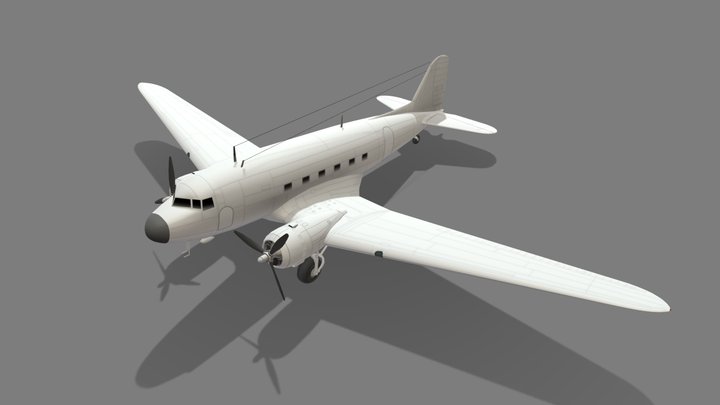 Douglas DC-3 Static Low Poly 3D Model