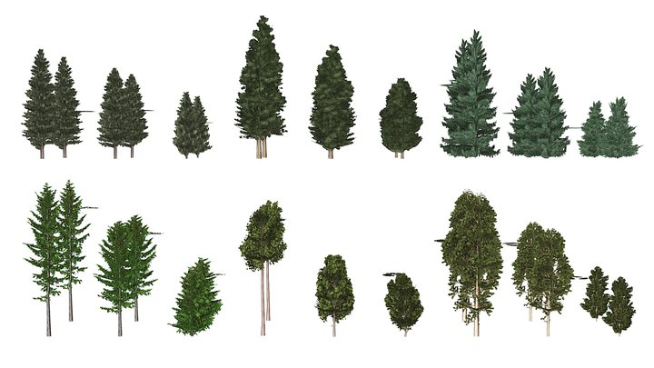 Ultra Low Poly 3-LOD Trees Pack 3D Model