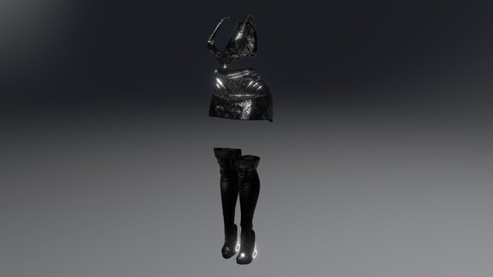 Female Outfit – Top, Skirt & Overknee Boots 3D Model