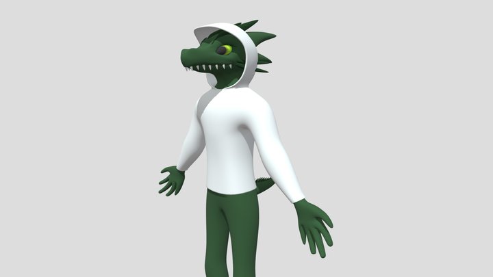 Anthro Dragon Wearing Green Hoodie 3D Model