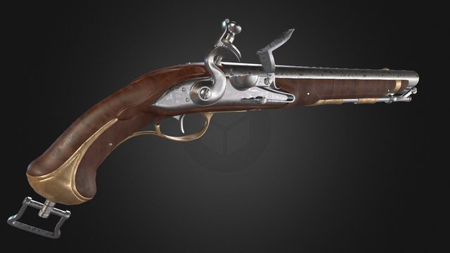 Saxon cavalry flint pistol sample 1789 3D Model