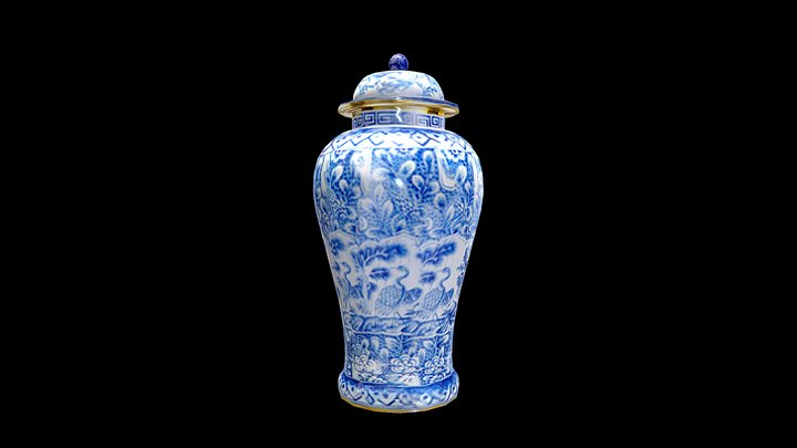 Low Poly Chinoserie Earthenware Jar Vase 3D Model