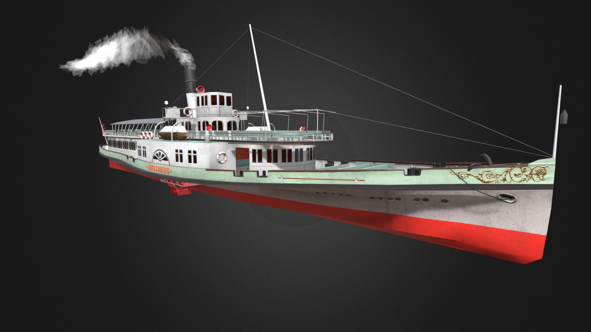 3D model DS Loetschberg Steamship - This is a 3D model of the DS Loetschberg Steamship. The 3D model is about a ship in the water.