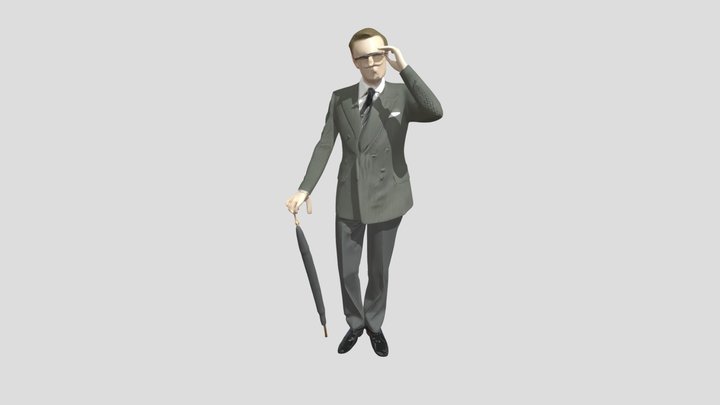 Man in a suit holding an umbrella 3D Model
