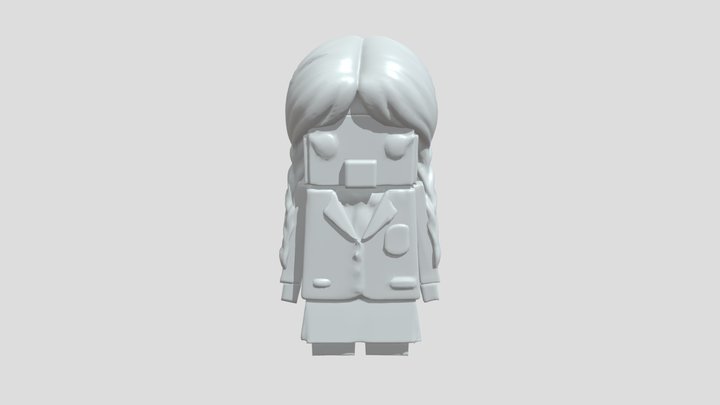 Blocky girl in striped school uniform 3D Model