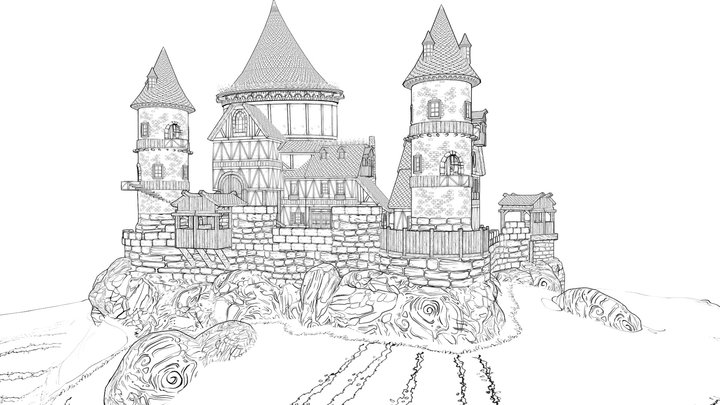 2D Comic Book Castle 3D Model