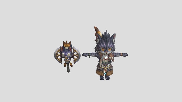 Stylized Tribal Hunter Cat – Game Character 3D Model