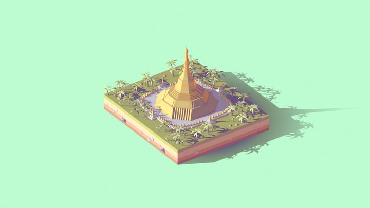 Cartoon Lowpoly Shweadagon Pagoda 3D Model