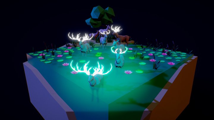 Deer in Turquoise Water 3D Model