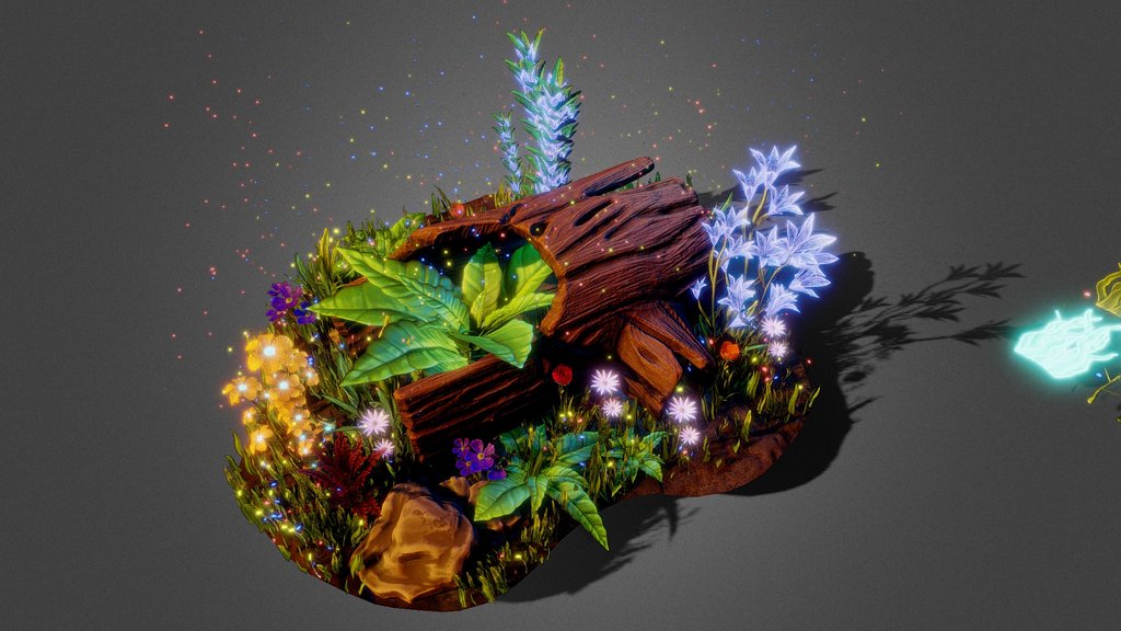 Stylized log and plants