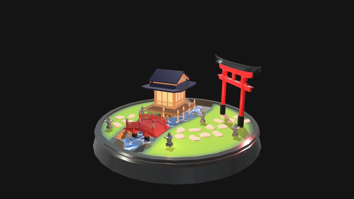 Japanese Garden Diorama 3D Model