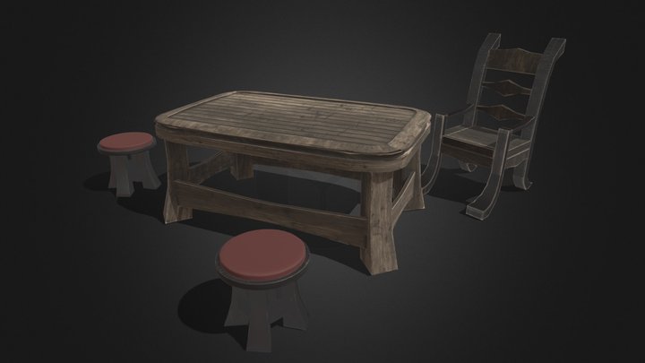 Medieval table chair 3D Model