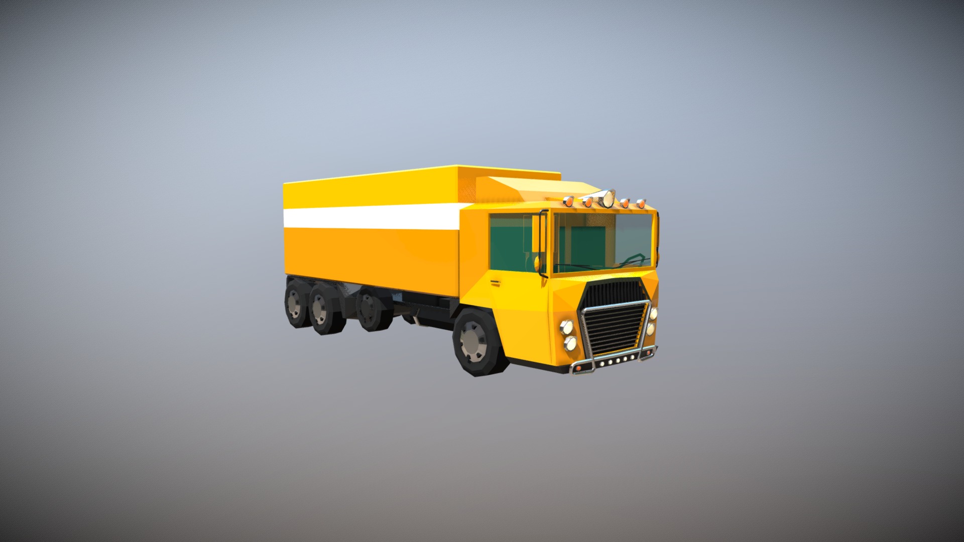 3D model Low Poly Cargo Truck - This is a 3D model of the Low Poly Cargo Truck. The 3D model is about a yellow truck on a grey background.