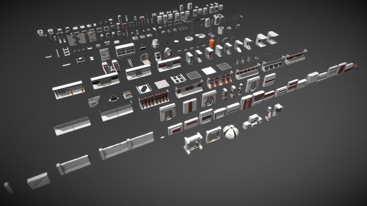 Retro Modular Sci-fi Environment Kit-bash 3D Model