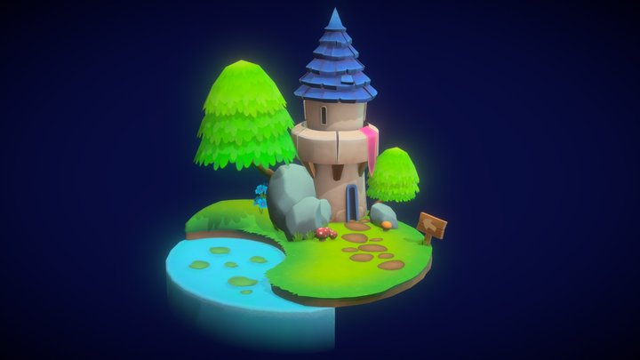 Floating Fantasy Island 3D Model