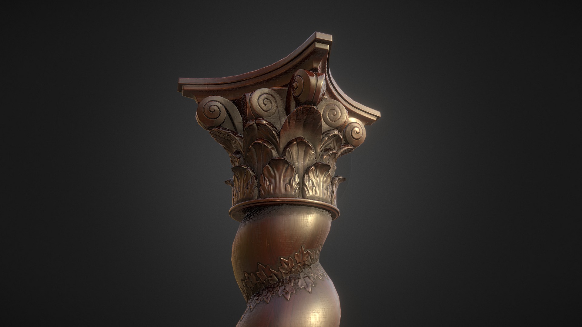 3D model Antique Wooden Pillar - This is a 3D model of the Antique Wooden Pillar. The 3D model is about a gold and brown vase.