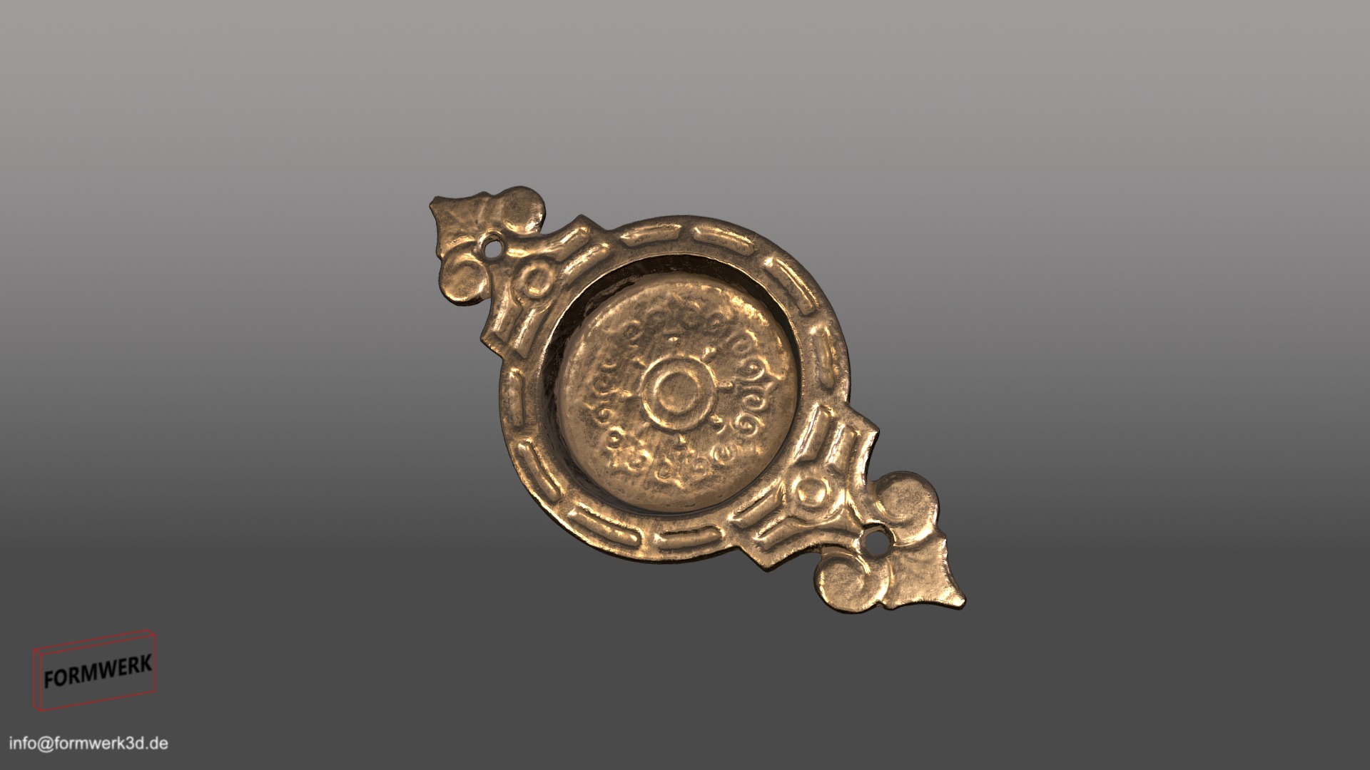 3D model Bronze Door plate - This is a 3D model of the Bronze Door plate. The 3D model is about a gold and silver object.