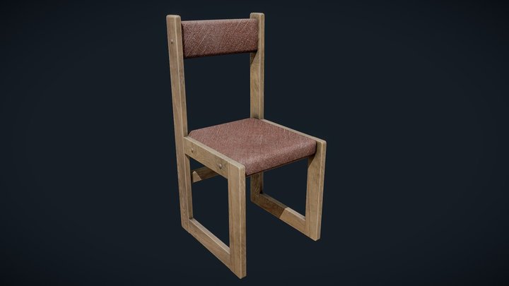 Padded Wood Chair - Fabric 3D Model