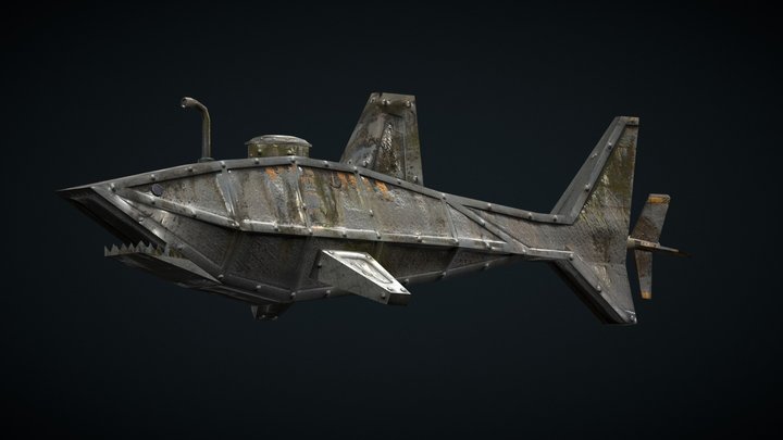 Lowpoly Shark Submarine 3D Model