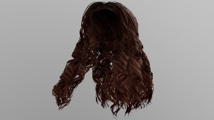 Long Curly Hair (Dark Brown) 3D Model
